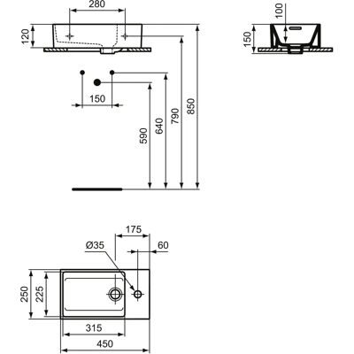 Lavabo rectangular blanco Ideal Standard T3923MA con desbordamiento Lavabo rectangular blanco Ideal Standard T3923MA con desbordamiento