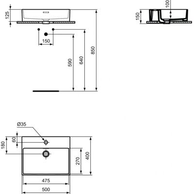 Ideal Standard Aufsatz-Waschtisch T3741V1 in Weiß - Waschbecken Ideal Standard Aufsatz-Waschtisch T3741V1 in Weiß - Waschbecken