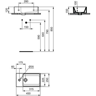 Ideal Standard Waschbecken T3920V1 - Quadratisch, links Hahnloch, Überlauf Ideal Standard Waschbecken T3920V1 - Quadratisch, links Hahnloch, Überlauf