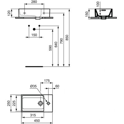 Ideal Standard Handwaschbecken T3923V1 - Rechte Ablage, 1 Hahnloch, Überlauf, 45x25x15cm, Seidenweiß Ideal Standard Handwaschbecken T3923V1 - Rechte Ablage, 1 Hahnloch, Überlauf, 45x25x15cm, Seidenweiß