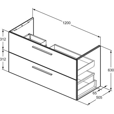 Ideal Standard T5586NH2 Badezimmerunterschrank - 2 Schubladen, 1200x505x630 mm, Greige matt Ideal Standard T5586NH2 Badezimmerunterschrank - 2 Schubladen, 1200x505x630 mm, Greige matt