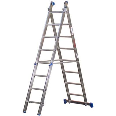 Escalera de aluminio Venus de MARCHETTI - 8 peldaños, 240/410cm, soporte andamio/extensión Escalera de aluminio Venus de MARCHETTI - 8 peldaños, 240/410cm, soporte andamio/extensión