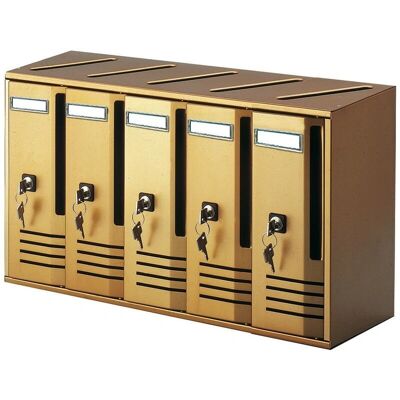 Buzón de 5 plazas en bronce - Serie Cubo Buzón de 5 plazas en bronce - Serie Cubo