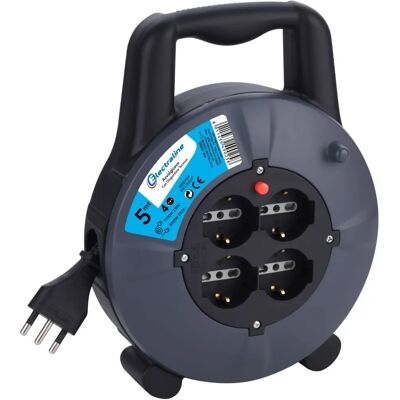 ELECTRALINE Avvolgicavo - 5m, 4 prese Schuko, 3x1,5mm², Protezione termica ELECTRALINE Avvolgicavo - 5m, 4 prese Schuko, 3x1,5mm², Protezione termica