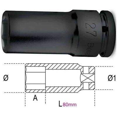 Caja de vaso larga Beta 720L - 32mm - 80mm - 1/2 pulg. Caja de vaso larga Beta 720L - 32mm - 80mm - 1/2 pulg.