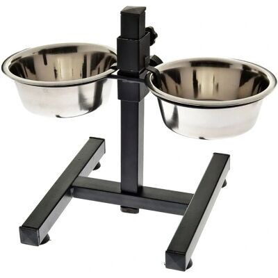 Supporto regolabile Ferribiella con 2 ciotole in acciaio inox - Stazione cibo per animali Supporto regolabile Ferribiella con 2 ciotole in acciaio inox - Stazione cibo per animali