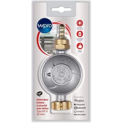 Regulador de gas butano WPRO - 28mbar - Incluye boquilla desmontable Regulador de gas butano WPRO - 28mbar - Incluye boquilla desmontable