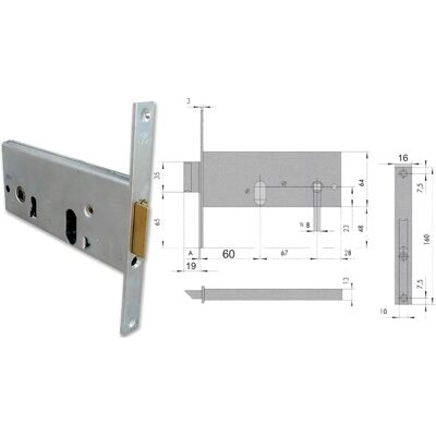CISA - Door Lock - Suitable for Oval Cylinders, Reversible Latch, Zinc-Plated Steel - Door Lock CISA - Door Lock - Suitable for Oval Cylinders, Reversible Latch, Zinc-Plated Steel - Door Lock