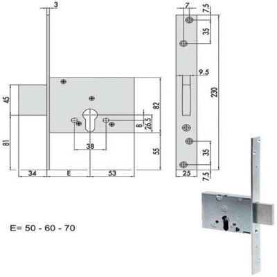 CISA - Serratura Zincata con Design Ambidestro - 56010-70-0 CISA - Serratura Zincata con Design Ambidestro - 56010-70-0