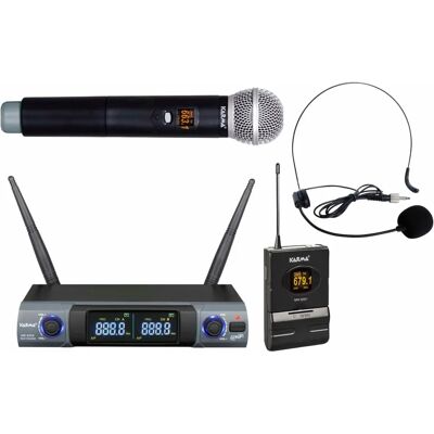 KARMA Kit Microphones 8302PL Sans Fil Casque et Main - Publicité KARMA Kit Microphones 8302PL Sans Fil Casque et Main - Publicité