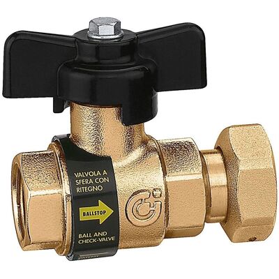 Valvola a sfera in ottone CALEFFI con ritegno integrato - 1/2" F x 3/4" F Valvola a sfera in ottone CALEFFI con ritegno integrato - 1/2" F x 3/4" F