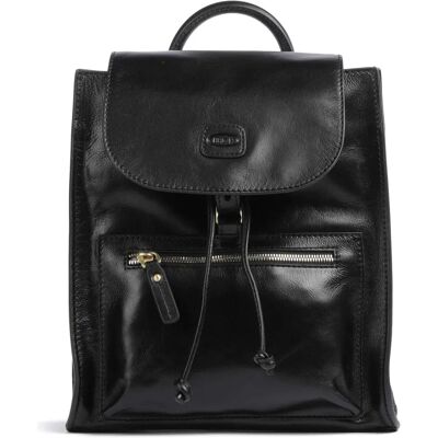 Brics Volterra Rucksack - Schwarzes Leder, Goldene Details - City Bag Brics Volterra Rucksack - Schwarzes Leder, Goldene Details - City Bag