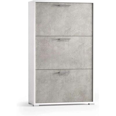 TERRANEO Zapatero de 3 puertas en blanco y cemento gris - Almacenamiento de zapatos TERRANEO Zapatero de 3 puertas en blanco y cemento gris - Almacenamiento de zapatos