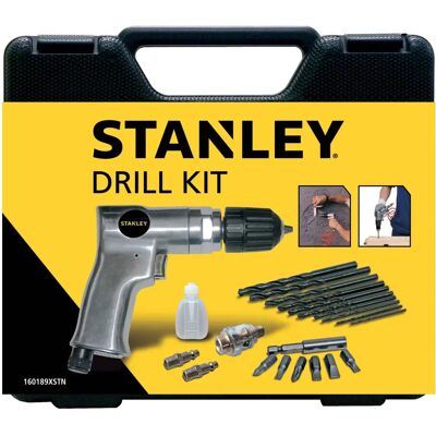 Conjunto de taladro neumático Stanley - reversible, 10 brocas HSS, metal, 23x21x6cm Conjunto de taladro neumático Stanley - reversible, 10 brocas HSS, metal, 23x21x6cm