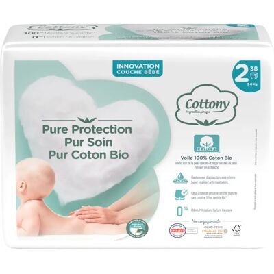 Couches coton biologique Cottony Taille 2 - 3/6kg - 38 pièces - Publicité Couches coton biologique Cottony Taille 2 - 3/6kg - 38 pièces - Publicité
