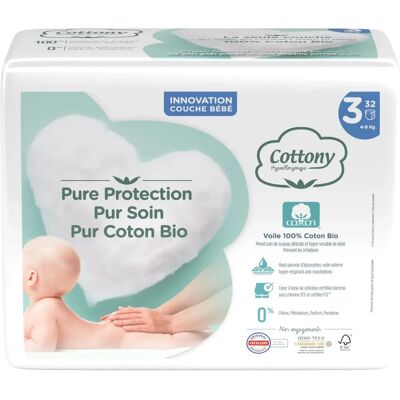 COTTONY Couches en coton bio Taille 3 - 4-9kg - 32 pièces - Publicité COTTONY Couches en coton bio Taille 3 - 4-9kg - 32 pièces - Publicité