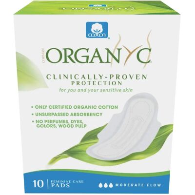 Organyc Organické Bavlněné Menstruační Podložky - Střední - Balení 10 Organyc Organické Bavlněné Menstruační Podložky - Střední - Balení 10