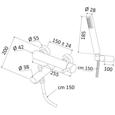 Miscelatore monocomando per vasca Mariani Hermes cromato con doccetta Miscelatore monocomando per vasca Mariani Hermes cromato con doccetta