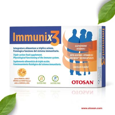 Otosan Immunix3 - Soutien Immunitaire Vitamine C Zinc Probiotiques - 40 Comprimés - Publicité Otosan Immunix3 - Soutien Immunitaire Vitamine C Zinc Probiotiques - 40 Comprimés - Publicité