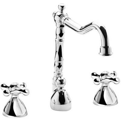 Mezclador de lavabo de 3 orificios Mamoli Epoca - Latón, Cromo, Giratorio 360° Mezclador de lavabo de 3 orificios Mamoli Epoca - Latón, Cromo, Giratorio 360°