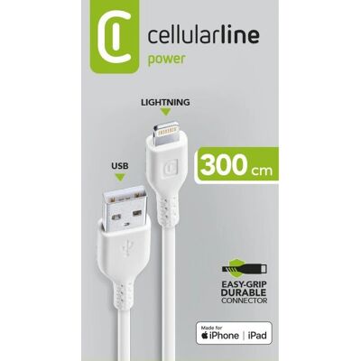 Cellularline Valkoinen 3m Lightning Kaapeli - Data ja Virta Cellularline Valkoinen 3m Lightning Kaapeli - Data ja Virta