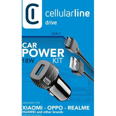 Cellularline Universaali 18W autonlaturi - Nopea USB-C lataus Cellularline Universaali 18W autonlaturi - Nopea USB-C lataus