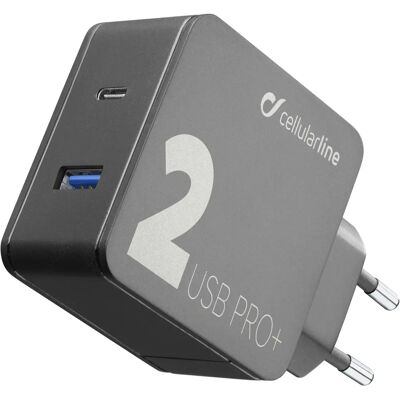 Cellularline Multipower 2 Pro+ 36W Schnellladegerät - USB, USB-C, 2 Anschlüsse Cellularline Multipower 2 Pro+ 36W Schnellladegerät - USB, USB-C, 2 Anschlüsse