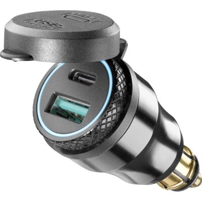 Chargeur moto Aluminium USB+USB Type C Interphone Cellularline - Adaptateur voiture Chargeur moto Aluminium USB+USB Type C Interphone Cellularline - Adaptateur voiture