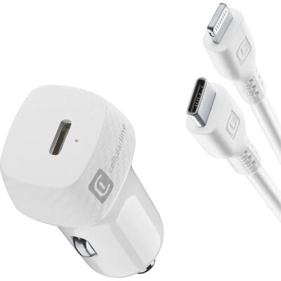 Cellularline iPhone USB-C Autoladegerät Kit - 20W - Weiß Cellularline iPhone USB-C Autoladegerät Kit - 20W - Weiß