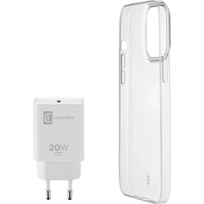 Kit Cellularline iPhone 13 Mini - Coque Transparente & Chargeur Rapide 20W Kit Cellularline iPhone 13 Mini - Coque Transparente & Chargeur Rapide 20W