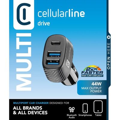 Cellularline CBRUSB3PD44WK Zwart 3-poorts Autolader Cellularline CBRUSB3PD44WK Zwart 3-poorts Autolader