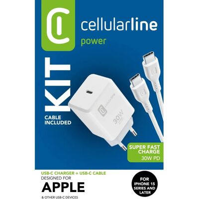 Kit Carregador USB-C Cellularline 30W - Rápido, Seguro, Universal Kit Carregador USB-C Cellularline 30W - Rápido, Seguro, Universal