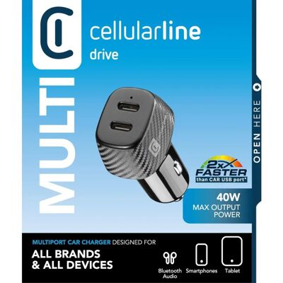 Chargeur voiture Cellularline CBRUSB2PD40WK - 2 USB-C - 40W Charge rapide Chargeur voiture Cellularline CBRUSB2PD40WK - 2 USB-C - 40W Charge rapide
