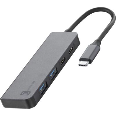 Cellularline USB-C Hub - 4-poorten Data & Power - Zwart Cellularline USB-C Hub - 4-poorten Data & Power - Zwart