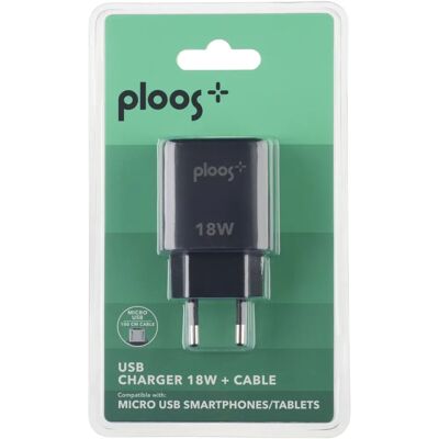 Ploos - Kit Caricabatterie Auto Micro USB 18W Universale - Nero Ploos - Kit Caricabatterie Auto Micro USB 18W Universale - Nero
