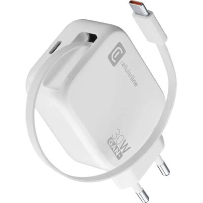 Cellularline ACHROLLUSBCGAN30WW Uittrekbare 30W GaN Oplader - Headset Cellularline ACHROLLUSBCGAN30WW Uittrekbare 30W GaN Oplader - Headset