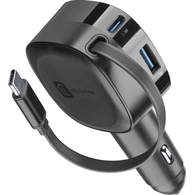 Cellularline Uittrekbare Autolader - 65w Zwart Cellularline Uittrekbare Autolader - 65w Zwart