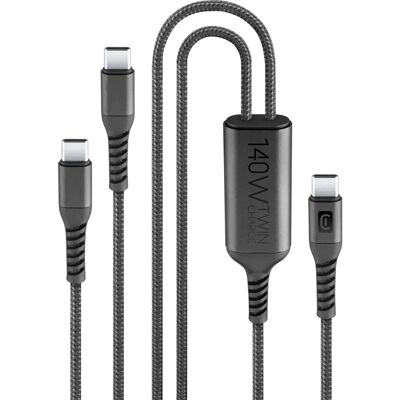 Câble de Charge Double USB-C Cellularline - 1,5m - Noir Câble de Charge Double USB-C Cellularline - 1,5m - Noir