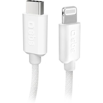 SBS Biały Tekstylny Kabel USB-C do Lightning 1,5m - Kabel SBS Biały Tekstylny Kabel USB-C do Lightning 1,5m - Kabel