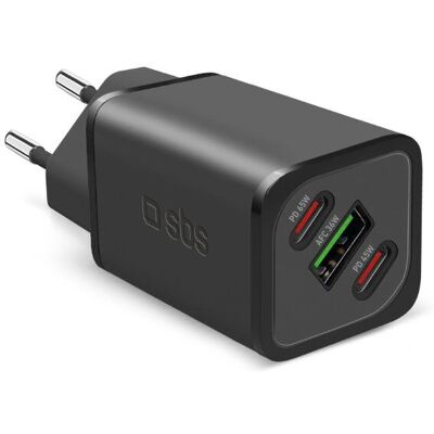 Reisadapter SBS PD 65W 2x USB-C/1x USB GaN zwart - Oplader Reisadapter SBS PD 65W 2x USB-C/1x USB GaN zwart - Oplader