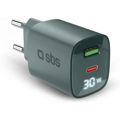 SBS Lyseblå Universal Mobil Oplader - 30W med LCD - Indendørs SBS Lyseblå Universal Mobil Oplader - 30W med LCD - Indendørs