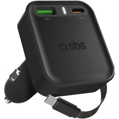 SBS TECRRETPD65W Schwarz Ausziehbar 65W Auto-Ladegerät SBS TECRRETPD65W Schwarz Ausziehbar 65W Auto-Ladegerät