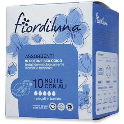 Assorbenti Notte Fiordiluna in Cotone Biologico con Ali Assorbenti Notte Fiordiluna in Cotone Biologico con Ali