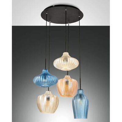 Fabas Luce 3725-49-363 Lampada a sospensione Ambra Azzurro Champagne - Pendente Fabas Luce 3725-49-363 Lampada a sospensione Ambra Azzurro Champagne - Pendente