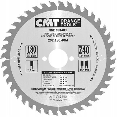 CMT 292.180.40M Sägeschablon - Querschnitt, Perfekt Finish, Holz CMT 292.180.40M Sägeschablon - Querschnitt, Perfekt Finish, Holz