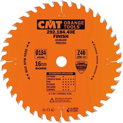 CMT Orange Tools Querschnittsscheibe - Präzisions HW 184x2.6/1.6x16 Z40 - Holzarbeiten CMT Orange Tools Querschnittsscheibe - Präzisions HW 184x2.6/1.6x16 Z40 - Holzarbeiten