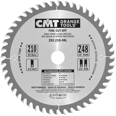 CMT ORANGE TOOLS Sierra Circular 210x2.8x25 Z:48 Atb 15° - Hoja de Sierra Circular CMT ORANGE TOOLS Sierra Circular 210x2.8x25 Z:48 Atb 15° - Hoja de Sierra Circular
