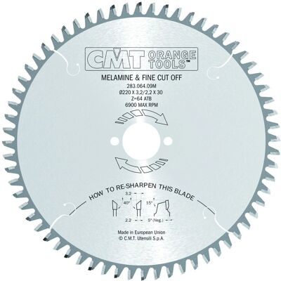 CMT 283.064.09M Kreissägeblatt - 220X3.2X30 - 64Z - 40° - Schneidwerkzeug CMT 283.064.09M Kreissägeblatt - 220X3.2X30 - 64Z - 40° - Schneidwerkzeug