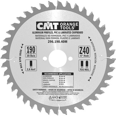 CMT 296.190.40M Kreissägeblatt - Nichteisenmetalle, Kunststoffe, Laminates, Industrie CMT 296.190.40M Kreissägeblatt - Nichteisenmetalle, Kunststoffe, Laminates, Industrie