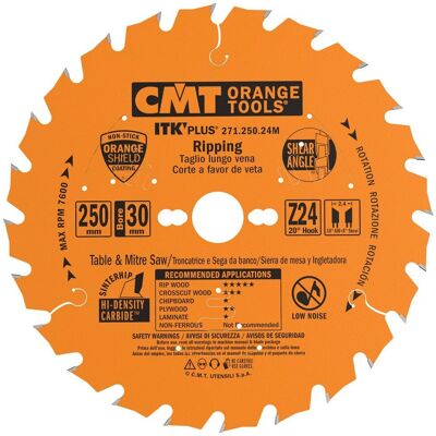 CMT 250mm Kreissägeblatt - 24 Zähne - 30mm Loch - Holzschneiden CMT 250mm Kreissägeblatt - 24 Zähne - 30mm Loch - Holzschneiden